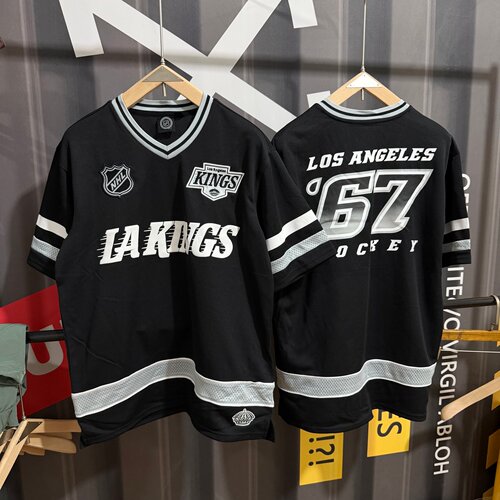 欧美单 NHL洛杉矶国王队美式休闲V领短袖潮流oversize宽松球衣T恤