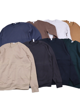 as日系纯色男士圆领卫衣宽松美式长袖t恤休闲打底衫秋冬80棉加绒