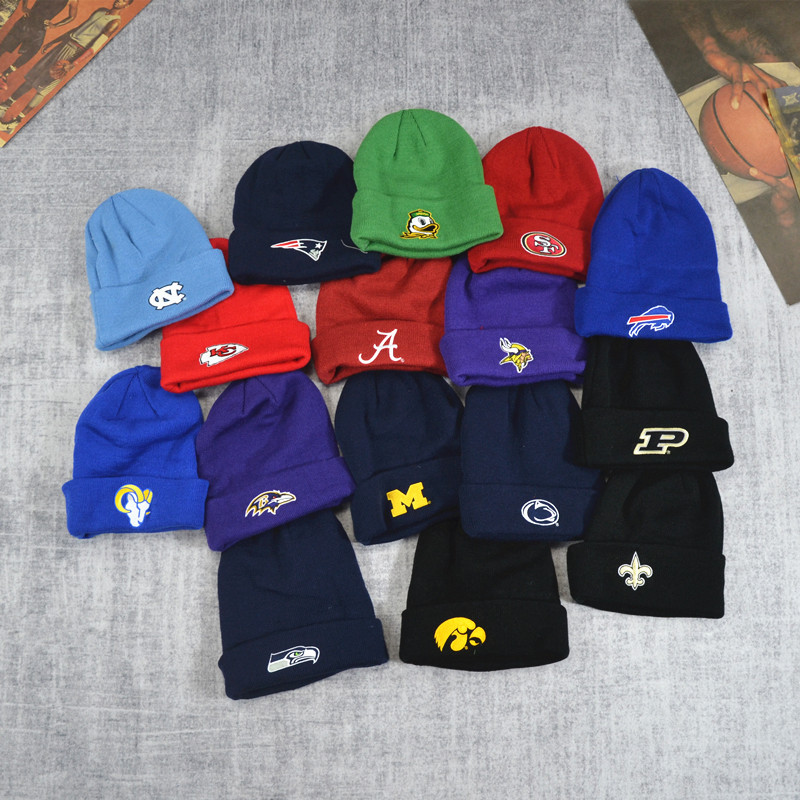 ncaa大学联盟翻边刺绣logo毛线帽