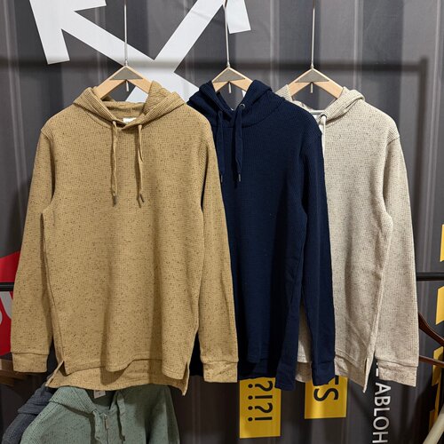 欧美单男士春秋款宽松透气华夫格连帽卫衣潮流美式休闲大码长袖