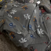 美式 复古水洗做旧圆领卫衣秋冬加绒加厚欧球队满身印oversize外套