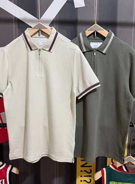 舒服欧货高端丝光棉针织polo衫男透气休闲短袖半拉链翻领纯棉t恤