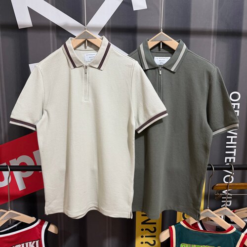舒服欧货高端丝光棉针织polo衫男透气休闲短袖半拉链翻领纯棉t恤