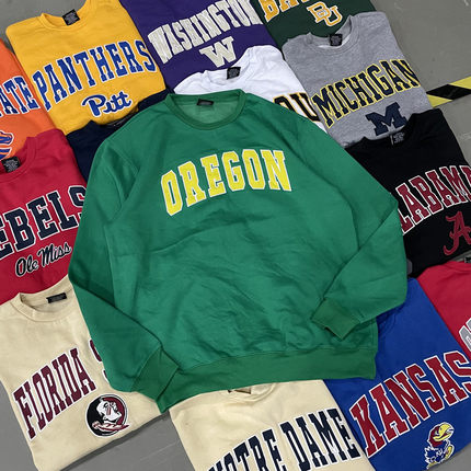 NCAA秋冬薄绒圆领卫衣vintage古着宽松休闲上衣刺绣花oversize风