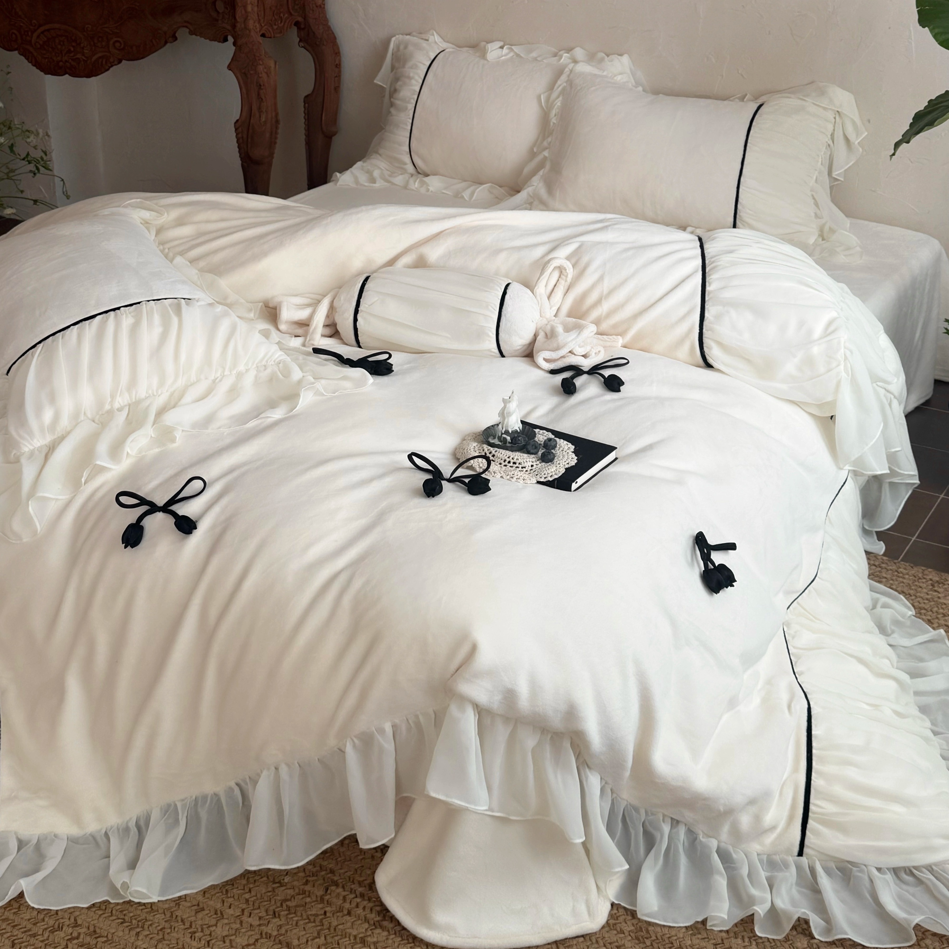 冬季法式公主风加厚牛奶绒四件套