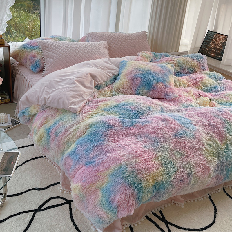 冬天保暖水貂绒公主风床单被套