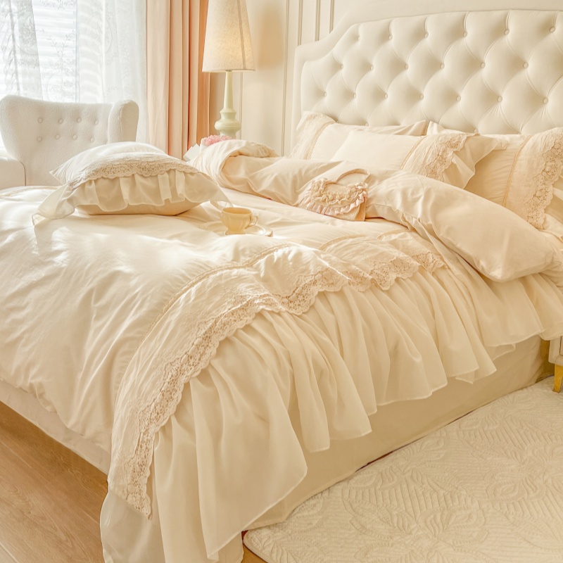 纯棉少女公主风高级蕾丝花边被套