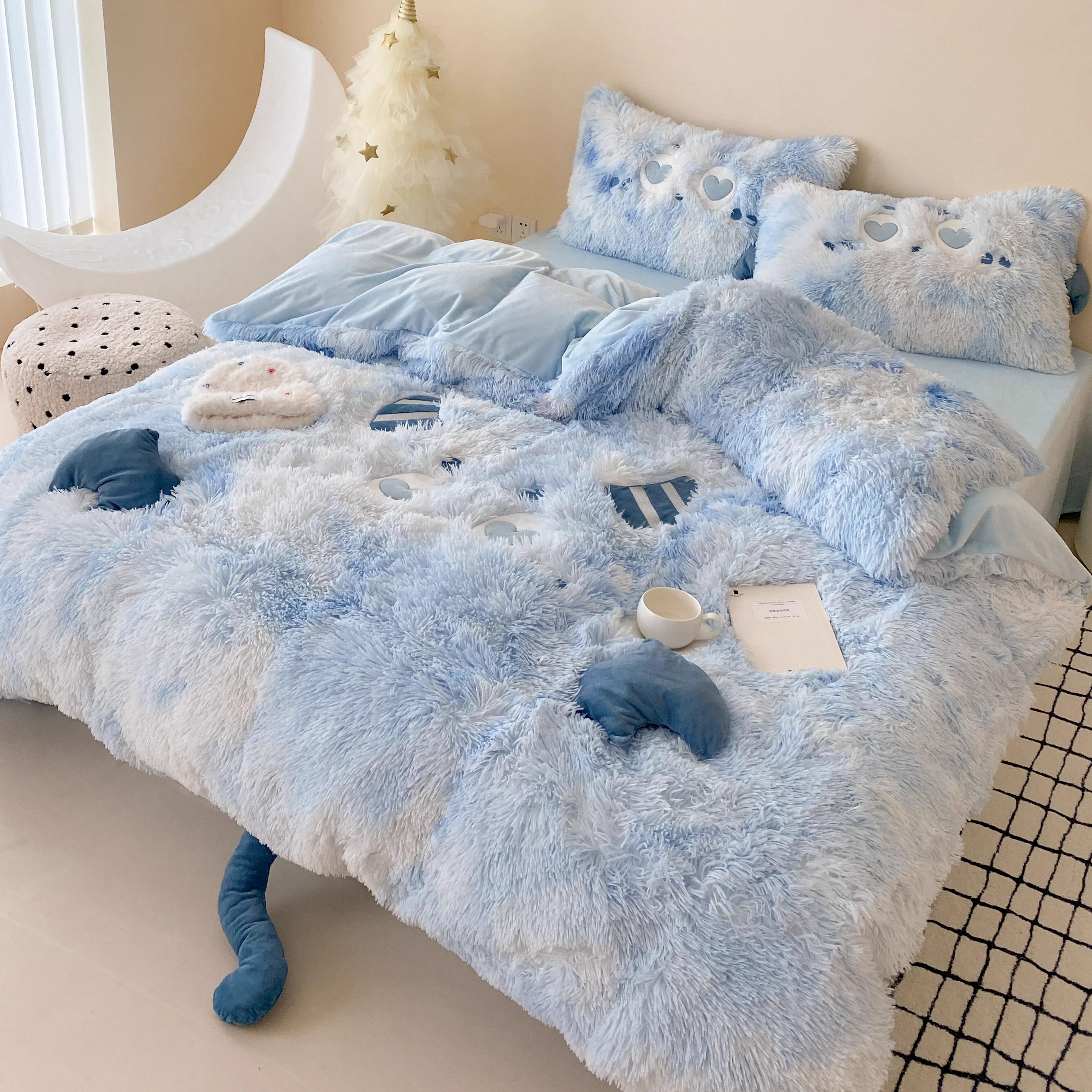 加厚保暖卡通牛奶绒床单加绒被套