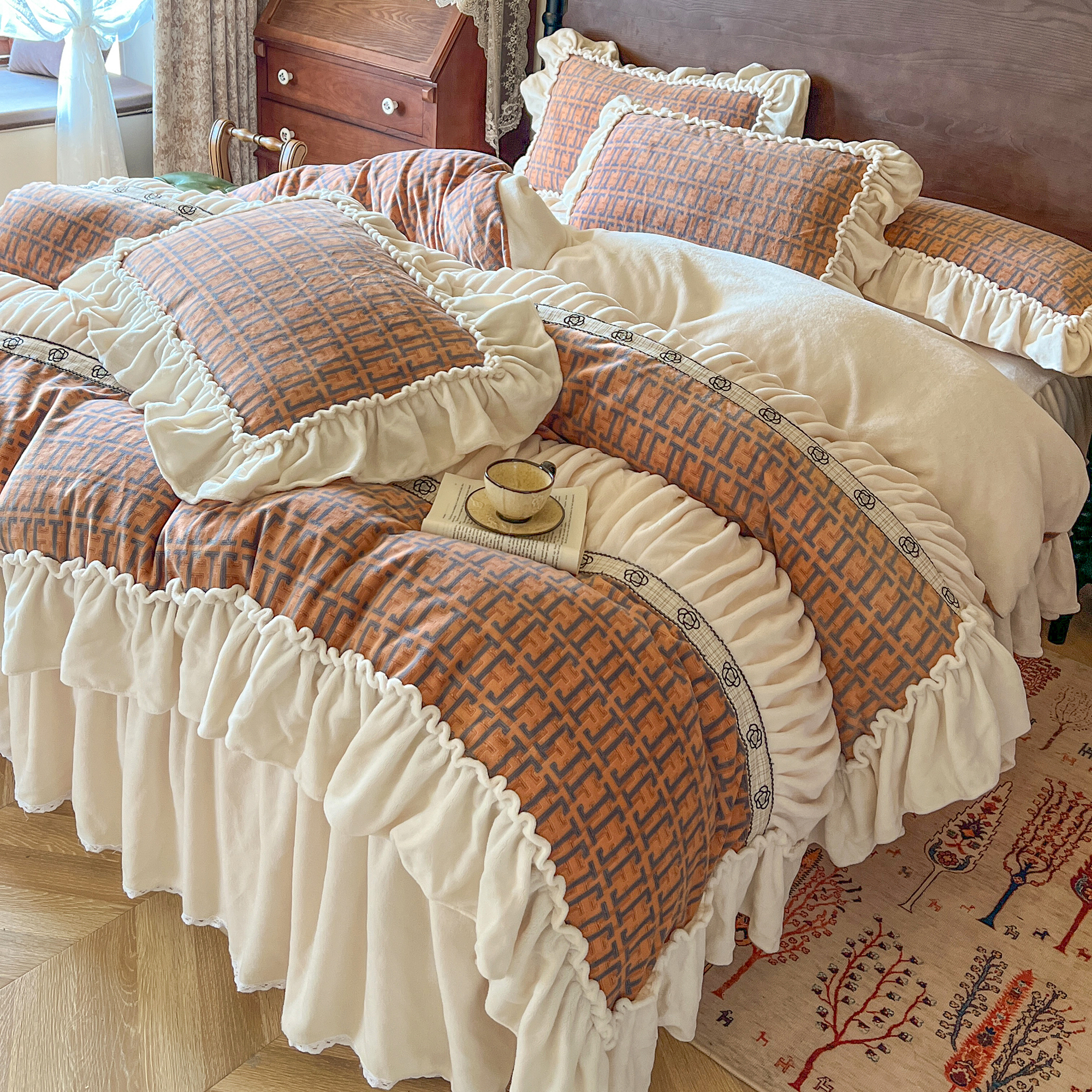 法式复古公主风加厚牛奶绒四件套