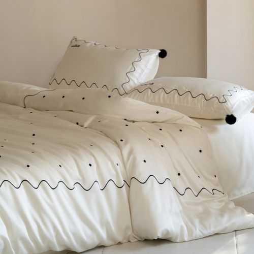 兰精天丝四件套ins风少女可爱毛球被套双人凉感冰丝裸睡床单夏季4