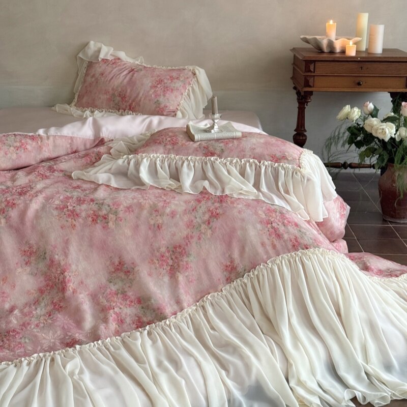 夏季法式浪漫少女心天丝四件套