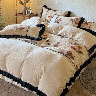 冬季加厚保暖牛奶绒四件套双面珊瑚法兰绒被套床单床笠款床上用品