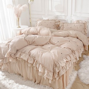 网红高级感100全棉床上四件套纯棉公主风少女心荷叶边被套床裙款