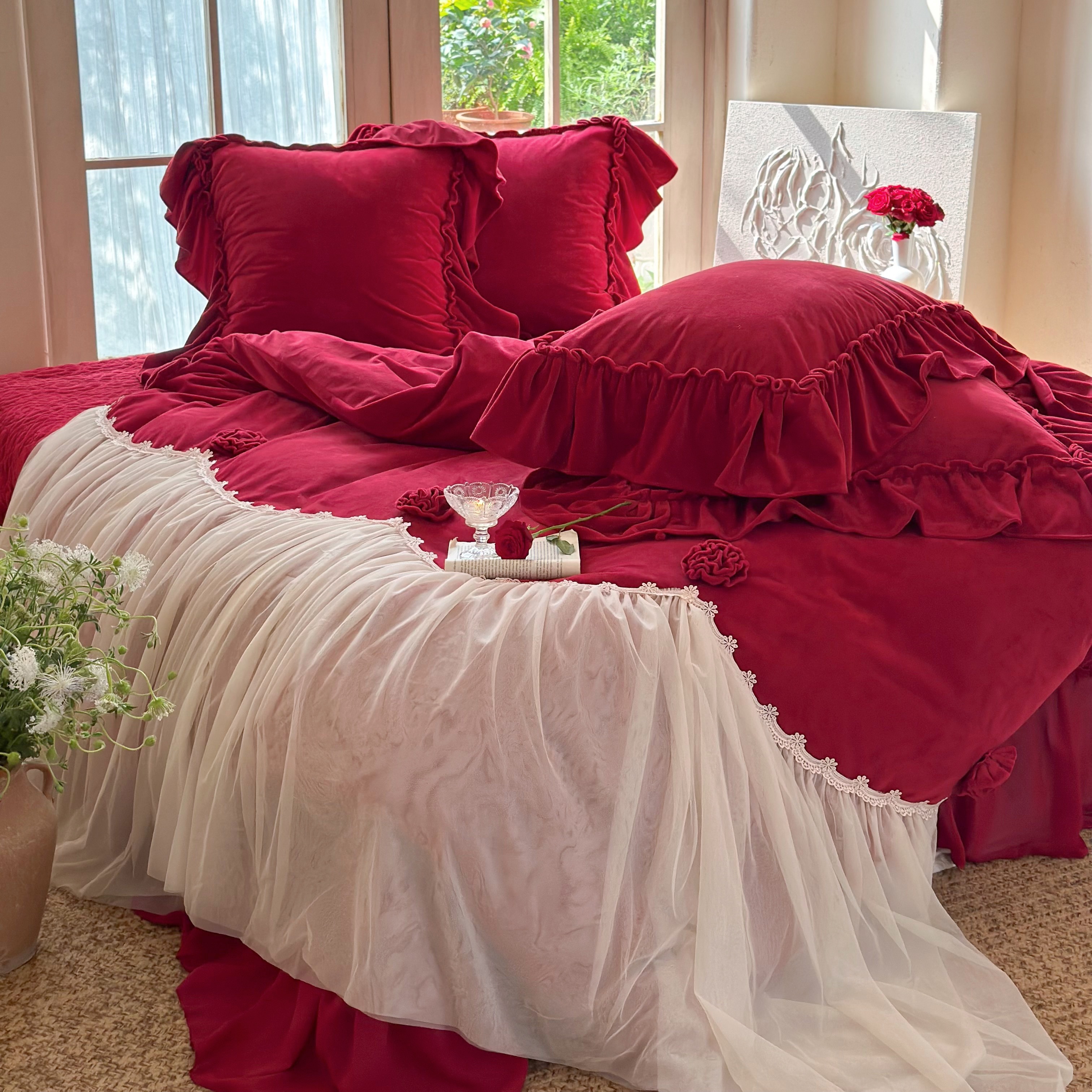 法式浪漫玫瑰冬季婴儿绒四件套