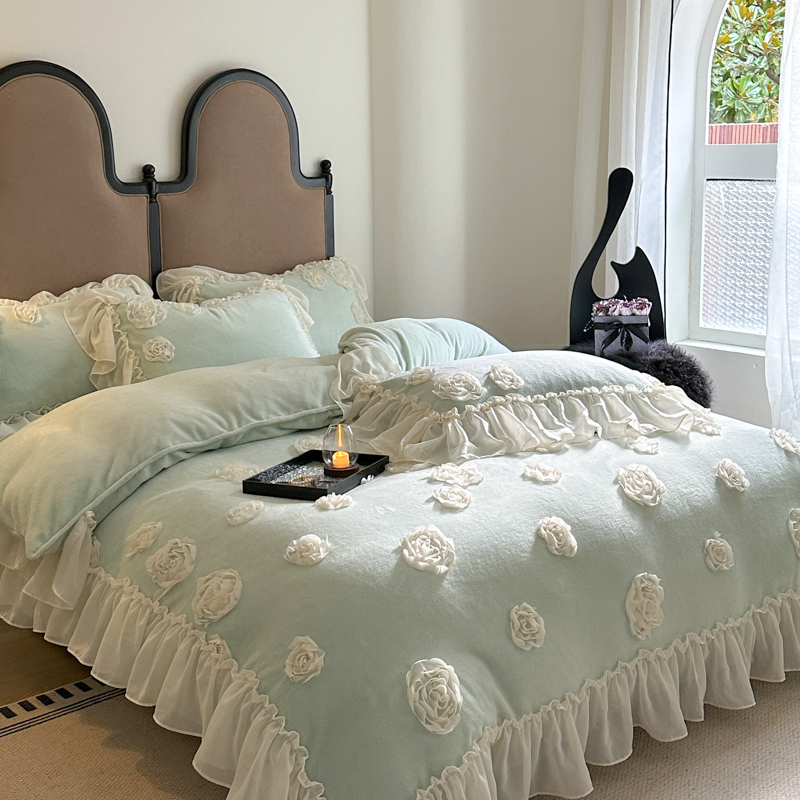 冬季公主风加厚保暖牛奶绒四件套