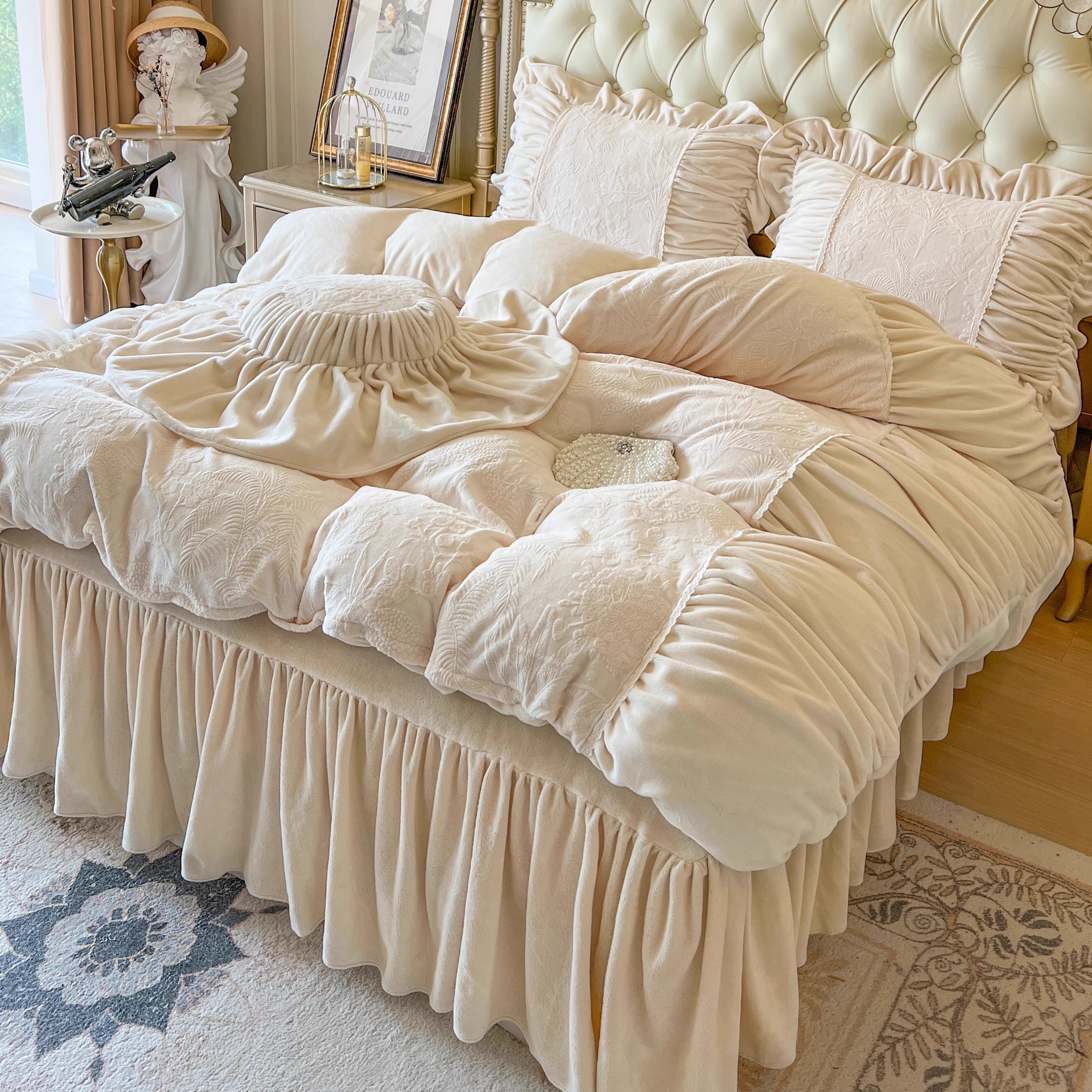 冬季法式奶油风加厚雕花四件套