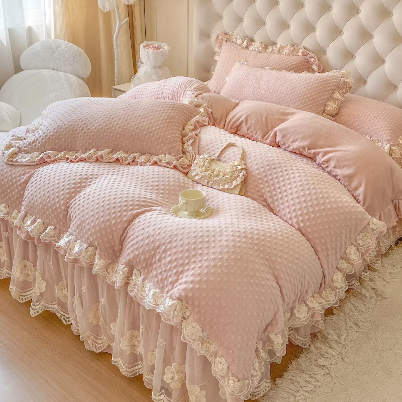 公主被套双面毛绒珊瑚绒床裙少女