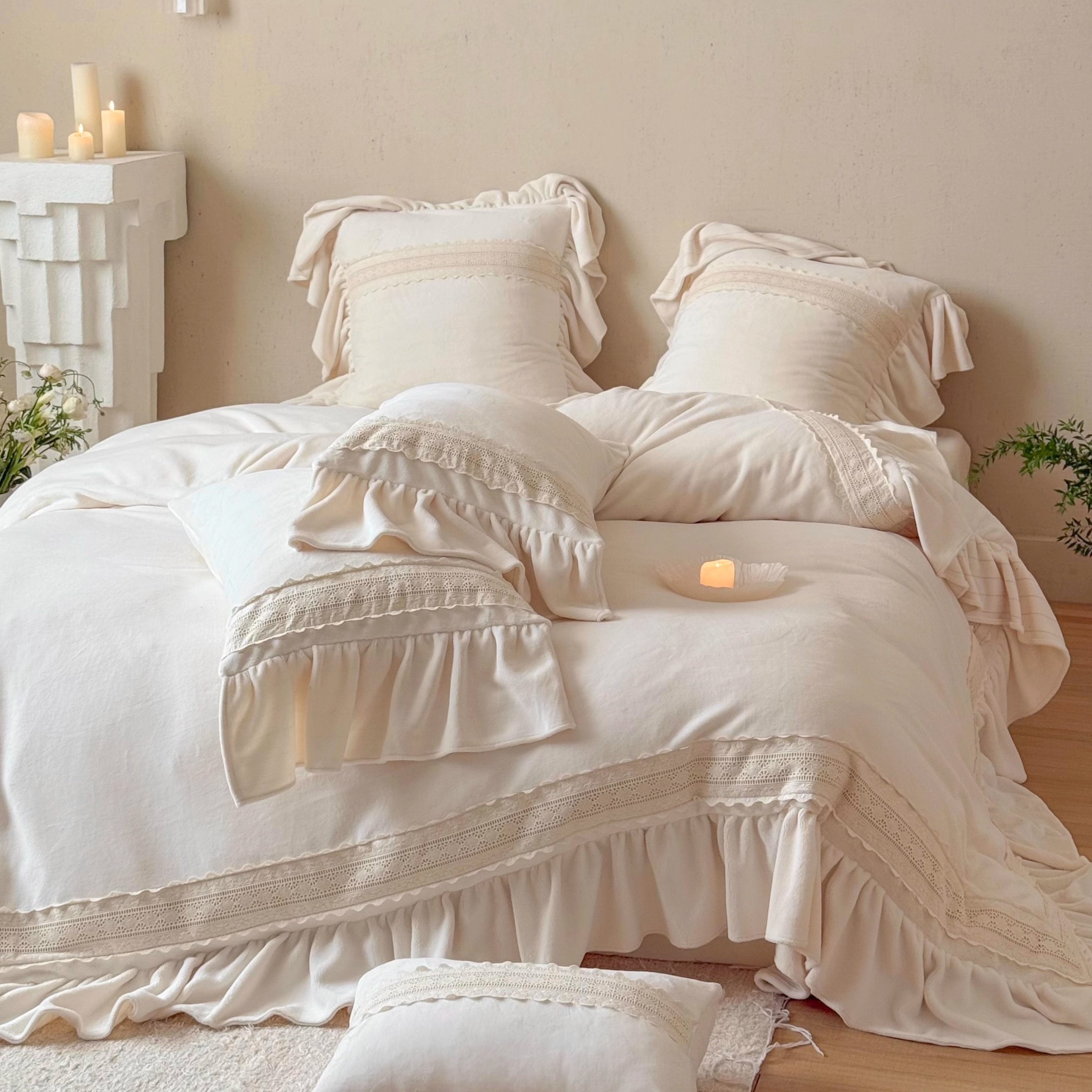 法式浪漫少女心冬季牛奶绒四件套