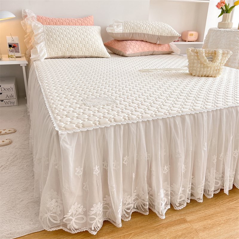 夏季新款冰丝乳胶凉席床裙三件套高档花边款防滑可折叠床单公主风