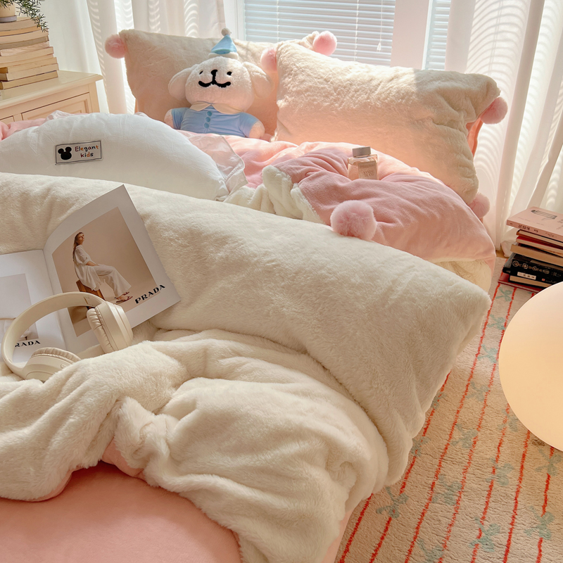 冬季公主风保暖牛奶绒珊瑚绒毛球