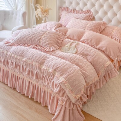 冬季法式少女心雕花牛奶绒四件套