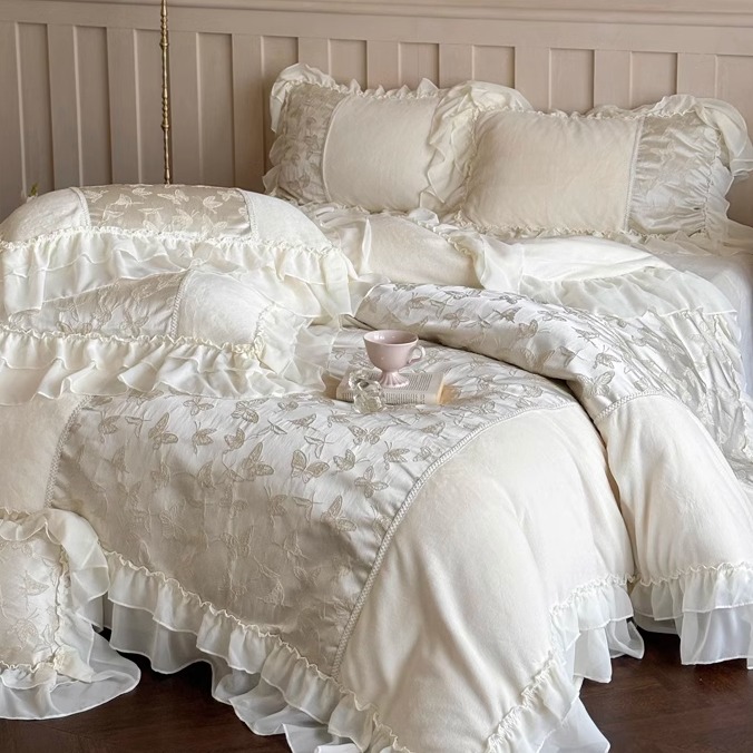 仙女白色加厚保暖牛奶绒四件套