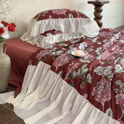 夏季法式复古蕾丝兰精天丝四件套