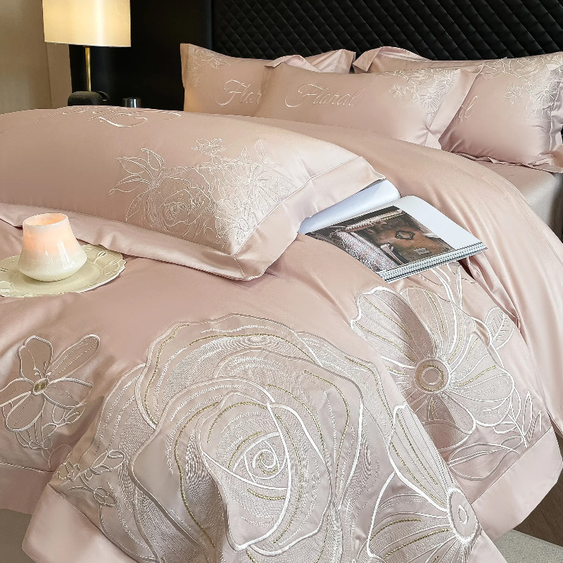 欧式轻奢纯棉长绒棉四件套全棉高端刺绣被套双人裸睡床笠床上用品