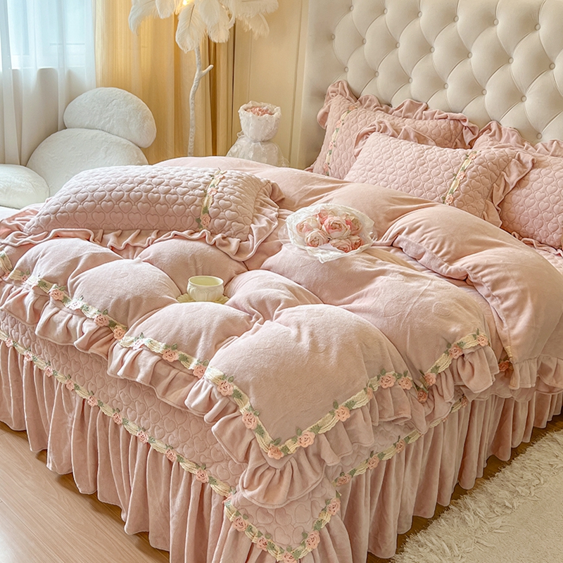 公主风被套珊瑚毛绒床单床盖床品
