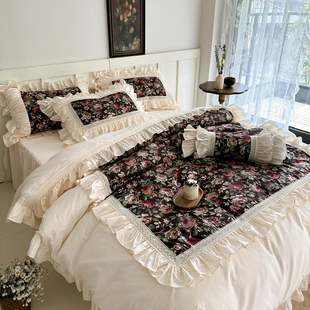 法式复古荷叶花边全棉四件套韩国公主风纯棉床品轻奢高级感床裙款