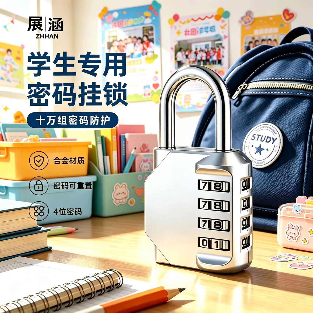 户外防水密码锁金属健身房更衣柜子宿舍行李箱密码锁挂锁小锁长梁