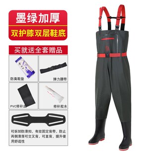 下水裤 带雨鞋 半身防水衣服男水库捕抓鱼皮叉水鞋 加厚钓鱼 连体雨裤