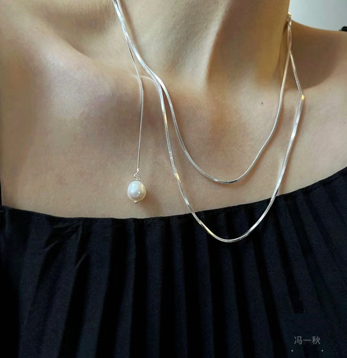 98cm长款毛衣链黄铜镀金双层项链女欧美长链条爆款蛇骨链叠戴配饰