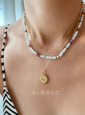 天然石度假浅蓝色多巴胺项链
