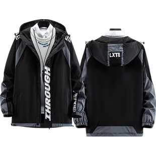 休闲夹克男女秋冬新款加绒加厚青年防风带帽冲锋衣秋装外套棉上衣