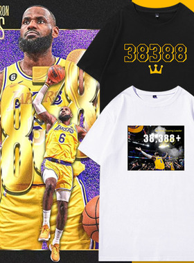 JAME湖人S詹姆斯历史得分王得分榜38388分纪念短袖纯棉大码T恤衫
