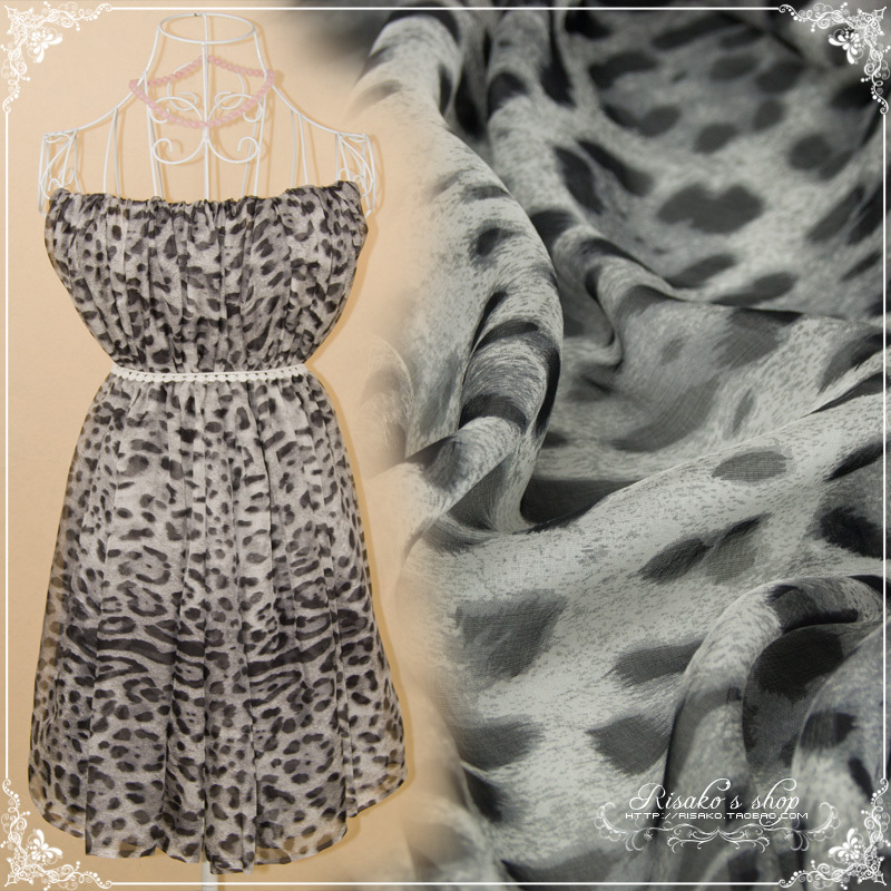 Grey black leopard print fabric 100% silk garment fabric silk gauze silk chiffon fabric