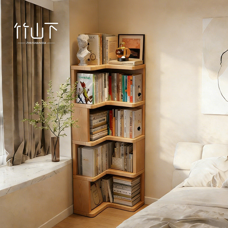 实木无漆书架转角收纳置物架一体靠墙落地儿童客厅简易卧室小书柜,住宅家具,书架,淘宝优惠券,粉丝福利购,淘宝优惠卷