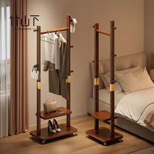 实木挂衣架落地卧室家用衣帽架中式 架子 房间小型简易床边挂衣服