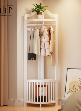 实木转角衣帽架落地卧室脏衣篮挂衣架家用房间拐角置物架2024新款