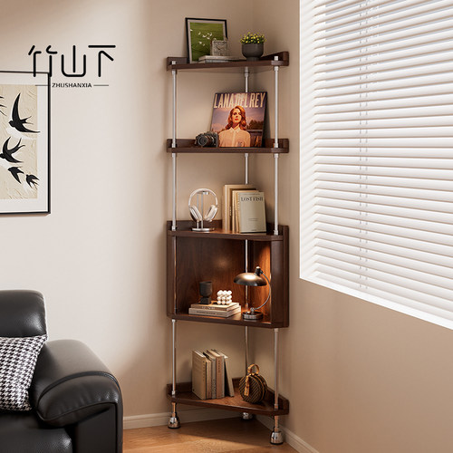 中古风橡胶木转角不占空间置物架