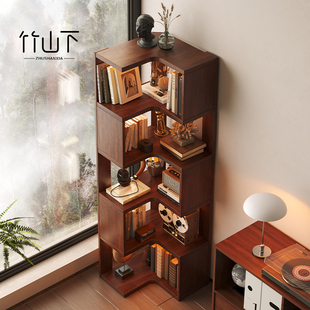 实木转角书柜靠墙置物架客厅书架初中生专用落地柜角落柜子收纳柜