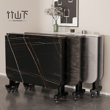 折叠薄餐桌家用小户型2025新款现代简约可移动长方形10人吃饭桌子