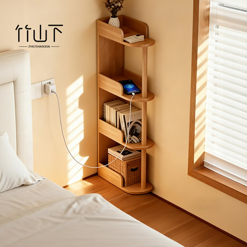省空间实木靠墙窄边架家用置物架