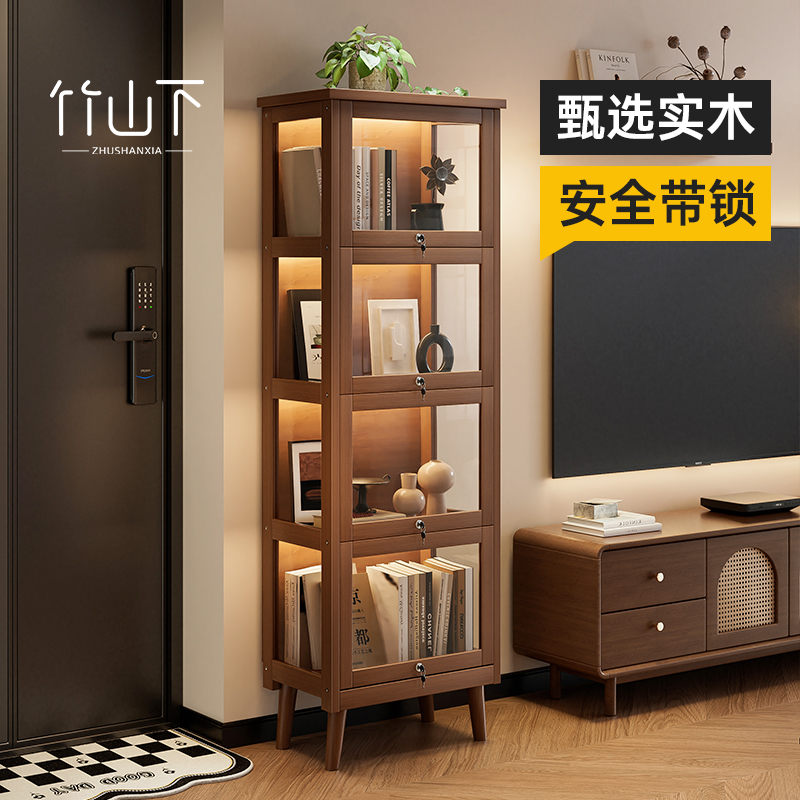 防尘书柜玻璃门实木书架置物架