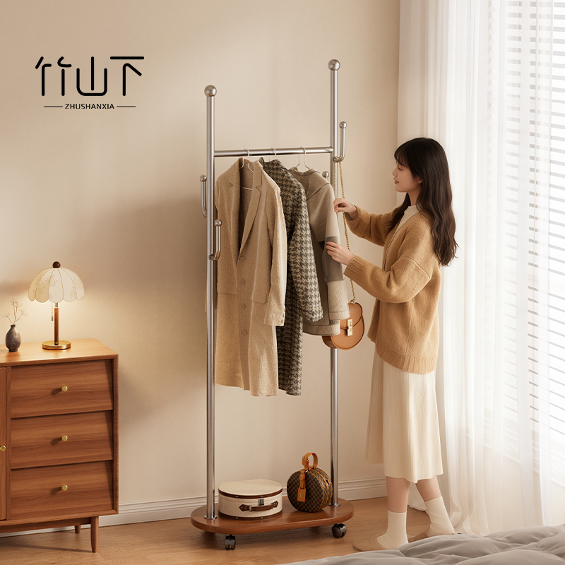 移动衣帽架落地式不占空间家用卧室多功能带收纳挂衣架金属仙人掌