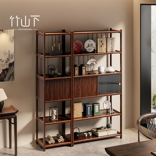 博古架实木新中式茶叶展示柜现代简约茶柜茶室收纳柜摆件置物架子