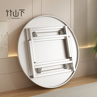 不锈钢圆桌可折叠餐桌饭店户外便携式吃饭桌子食堂10人吃饭大圆桌