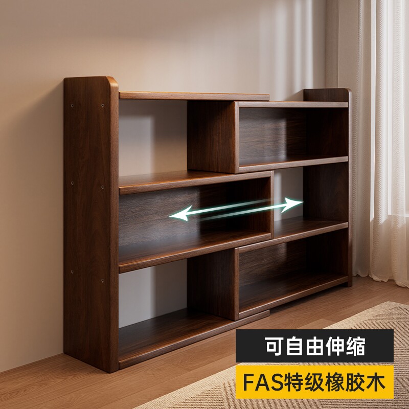 实木书架落地置物架可伸缩一体转角书柜靠墙家用客厅收纳储物柜子