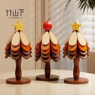 新款圣诞树隔热垫家用实木高级感餐桌杯垫创意碗垫可爱茶托小摆件